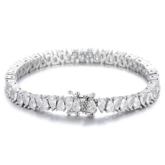 2ct Teardrop Diamond Womens 14K White Gold Tennis Bracelet 14 K Silver Jewelry - Picture 7 of 8